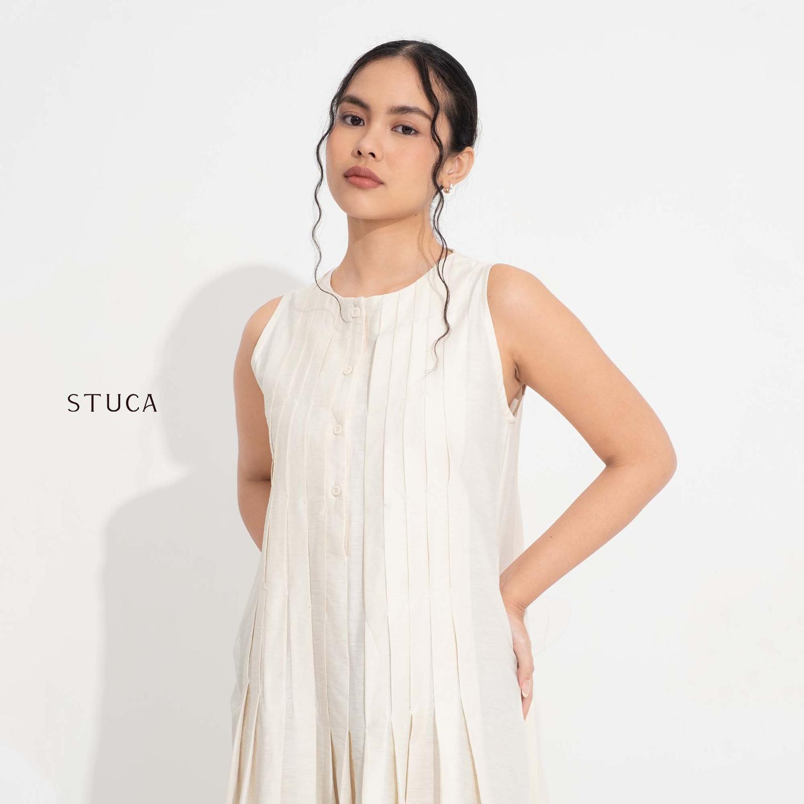 STUCA – Dress Wanita – Rei Dress (Midi Dress with Pintuck Detail) - BROKEN WHITE, S-M