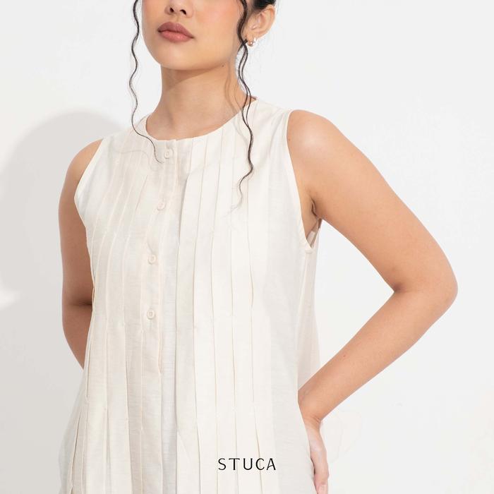 STUCA – Dress Wanita – Rei Dress (Midi Dress with Pintuck Detail) - BROKEN WHITE, S-M