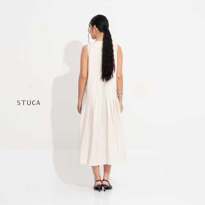 STUCA – Dress Wanita – Rei Dress (Midi Dress with Pintuck Detail) - BROKEN WHITE, S-M