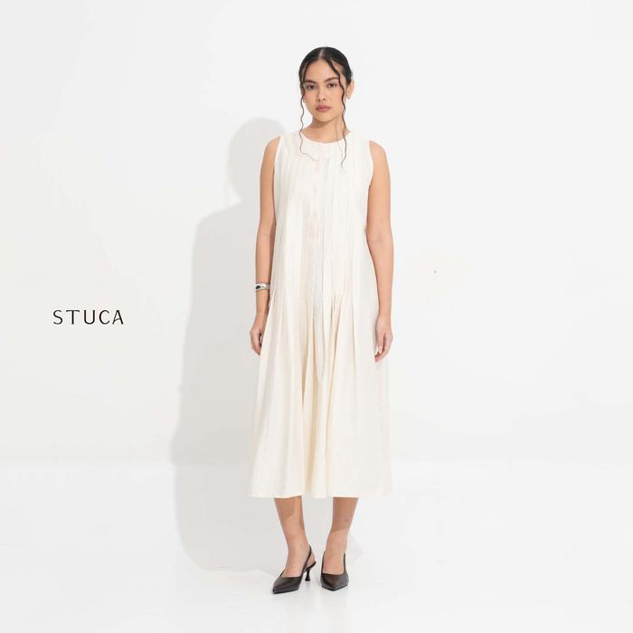STUCA – Dress Wanita – Rei Dress (Midi Dress with Pintuck Detail) - BROKEN WHITE, S-M