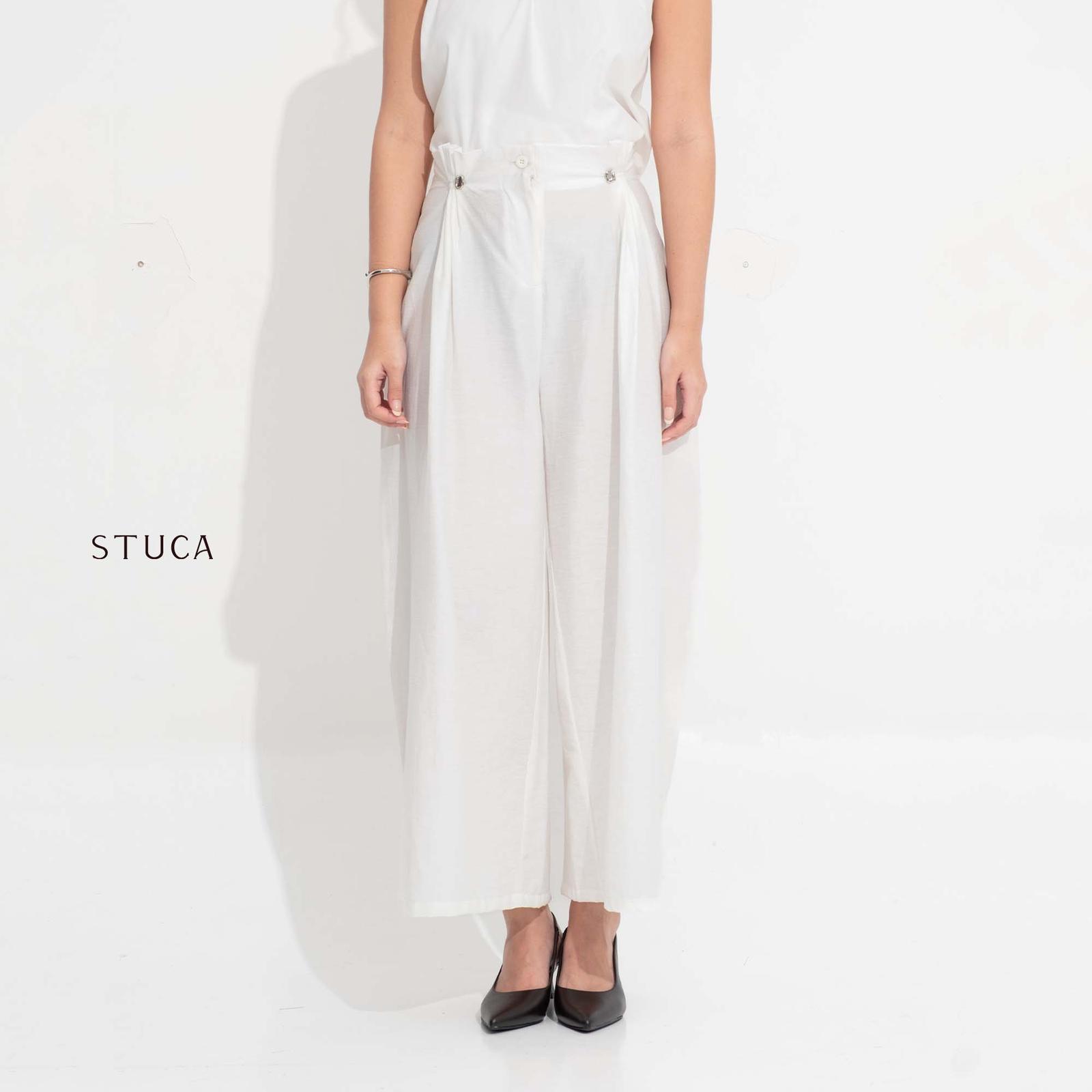 STUCA – Celana Wanita – Miro Pants (Palazzo Pants with Front Pleats) - BROKEN WHITE, 26