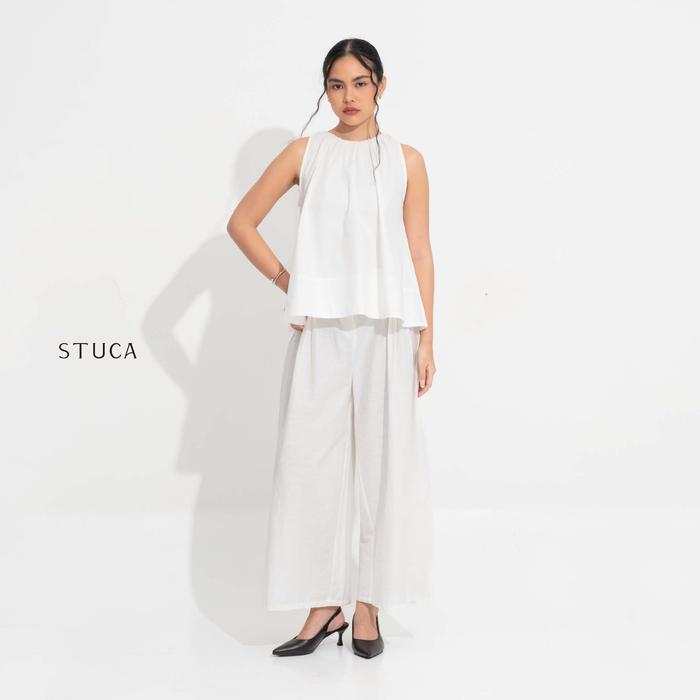 STUCA – Celana Wanita – Miro Pants (Palazzo Pants with Front Pleats) - BROKEN WHITE, 26