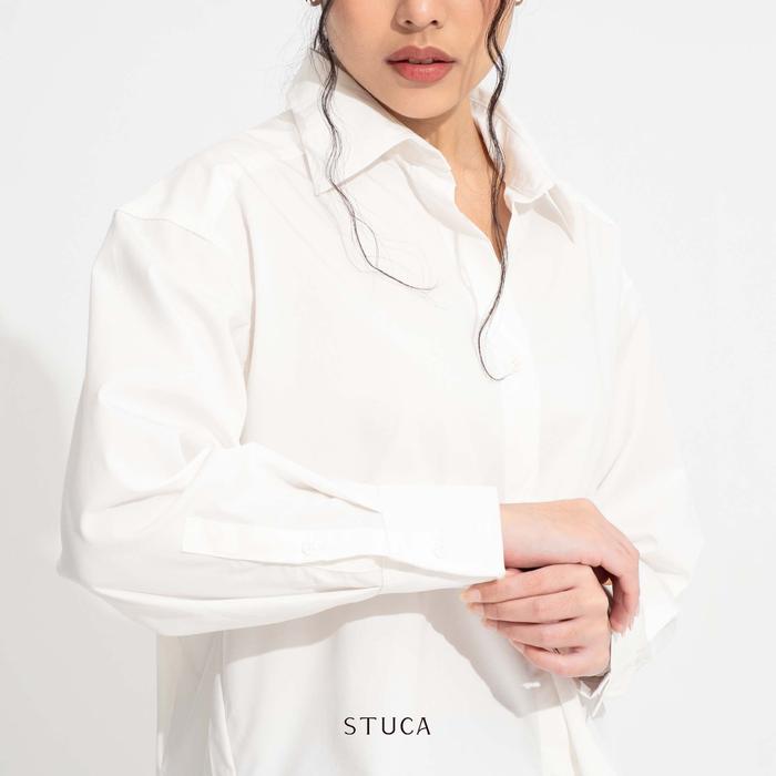 STUCA – Atasan Wanita – Vela Shirt (Relaxed V-Neck Shirt - Off White, S-M