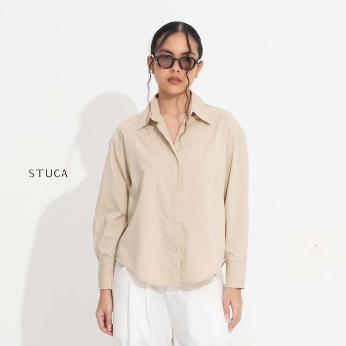 STUCA – Atasan Wanita – Vela Shirt (Relaxed V-Neck Shirt - Off White, S-M foto 6