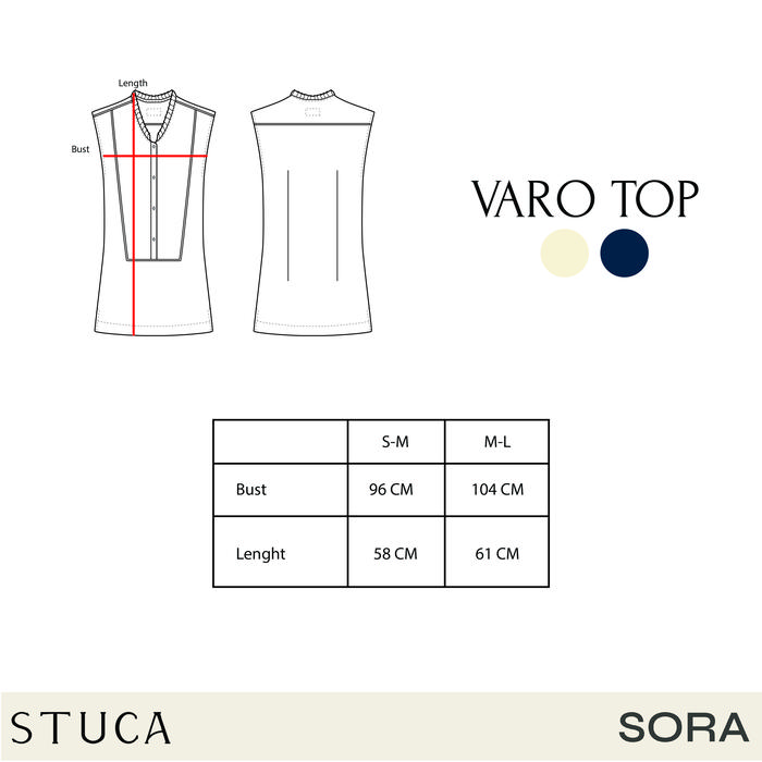 STUCA – Atasan Wanita – Varo Top (Sleeveless Button-Front Top with Pleated Collar) - Navy, S-M