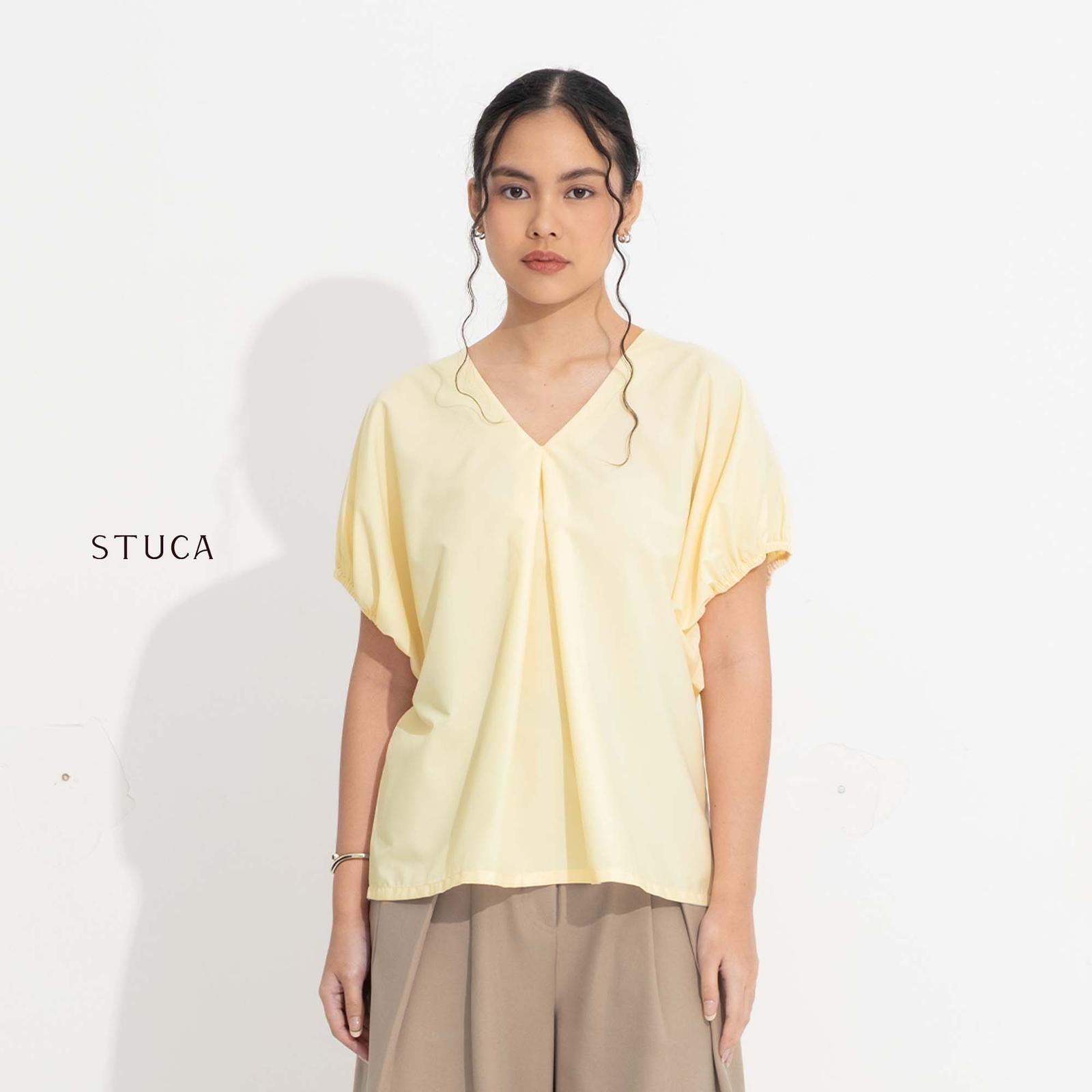 STUCA – Atasan Wanita – Kaze Top (Minimalist V-Neck Pleated Top) - Butter Yellow, S-M