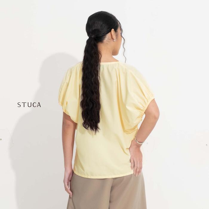 STUCA – Atasan Wanita – Kaze Top (Minimalist V-Neck Pleated Top) - Butter Yellow, S-M
