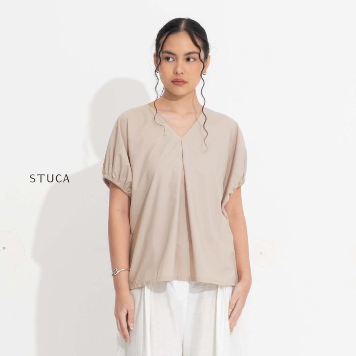 STUCA – Atasan Wanita – Kaze Top (Minimalist V-Neck Pleated Top) - Butter Yellow, S-M foto 6