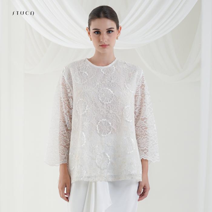 STUCA – Baju Lebaran – Soraya Blouse (Embroidered Tulle Blouse) - Off White foto 6