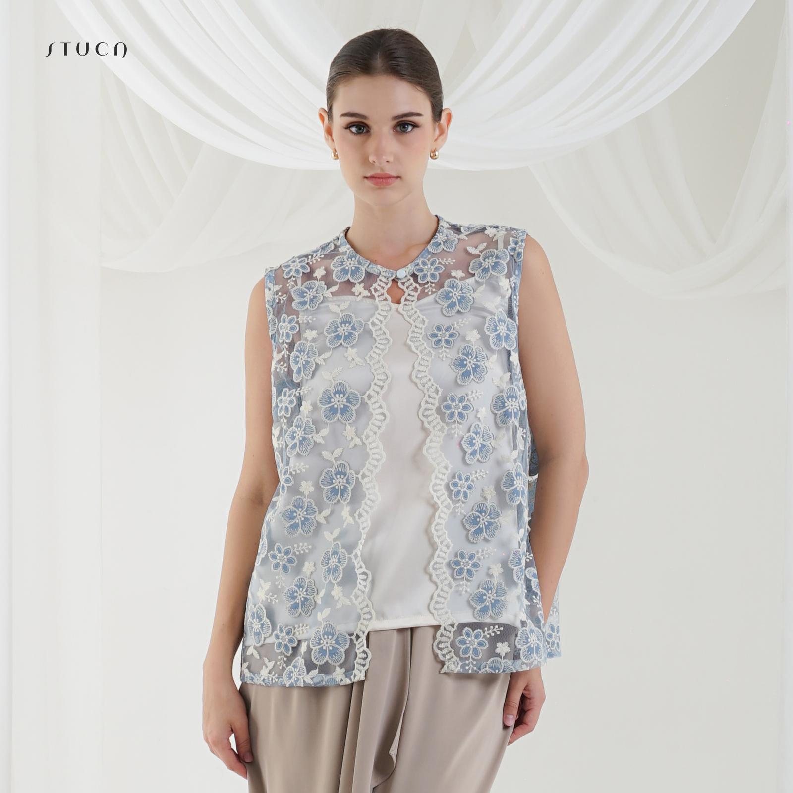 STUCA – Baju Lebaran – Jane Top (Embroidered Tulle Sleeveless Top) - Blue