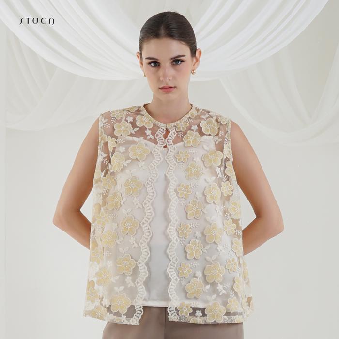 STUCA – Baju Lebaran – Jane Top (Embroidered Tulle Sleeveless Top) - Blue foto 6