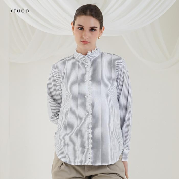 STUCA – Kemeja Wanita – Sael Shirt (Striped Lace-Detail Shirt) - Coffe, SM foto 6