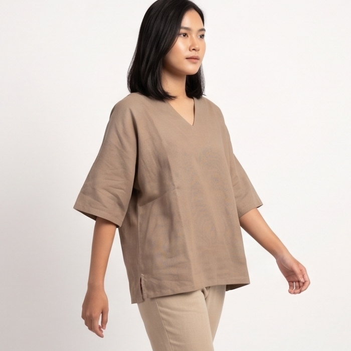 BLOUSE LINEN OVERSIZED TAUPE