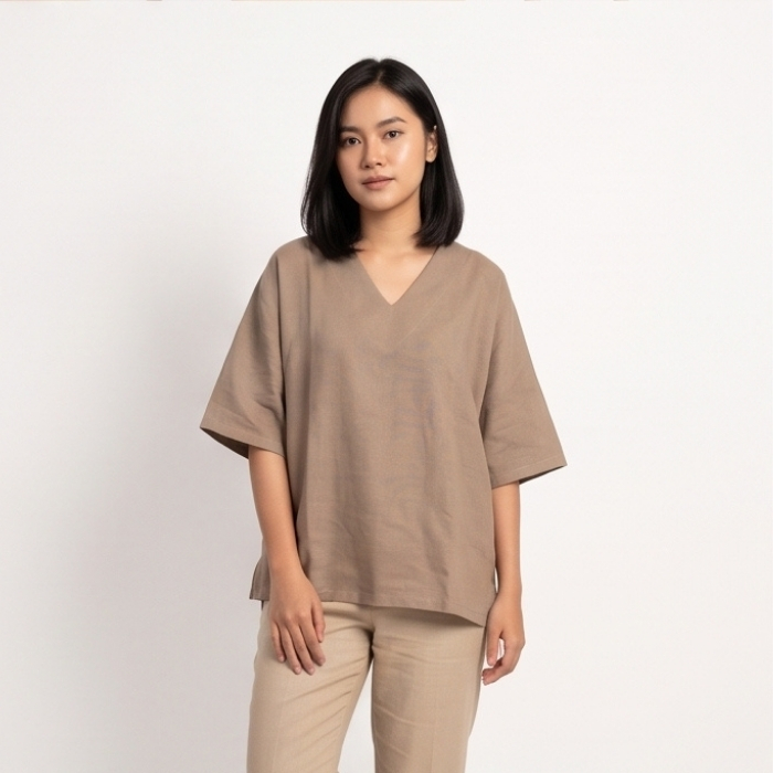 BLOUSE LINEN OVERSIZED TAUPE