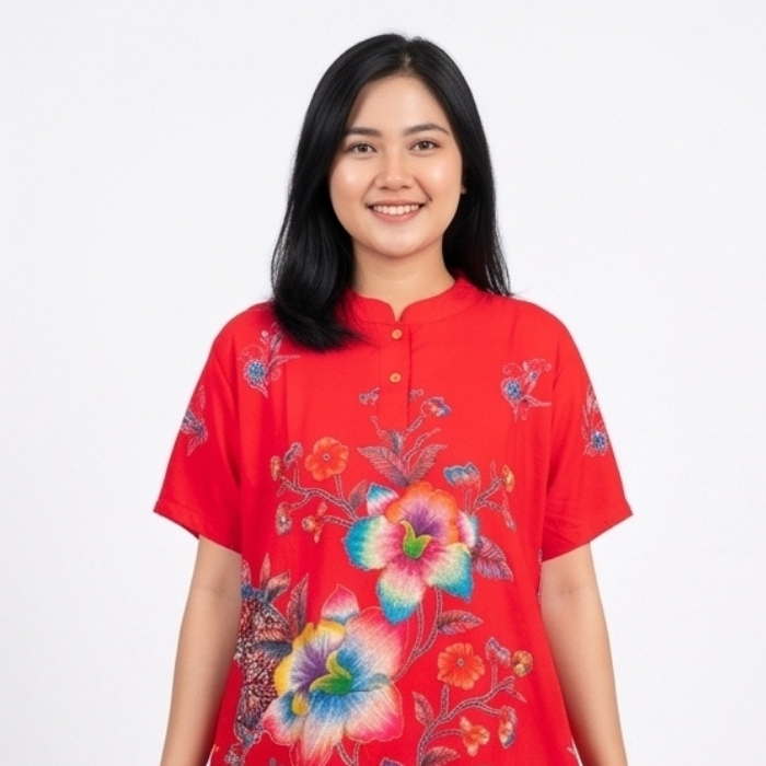 DASTER BATIK LENGAN PENDEK MERAH