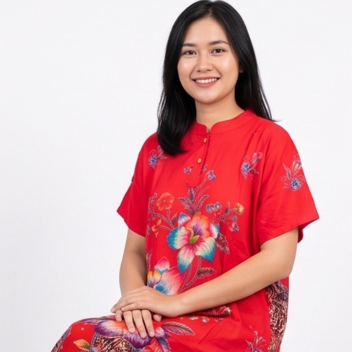 DASTER BATIK LENGAN PENDEK MERAH