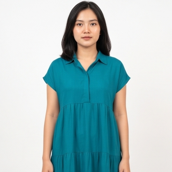 DRESS TIERED LENGAN PENDEK TEAL