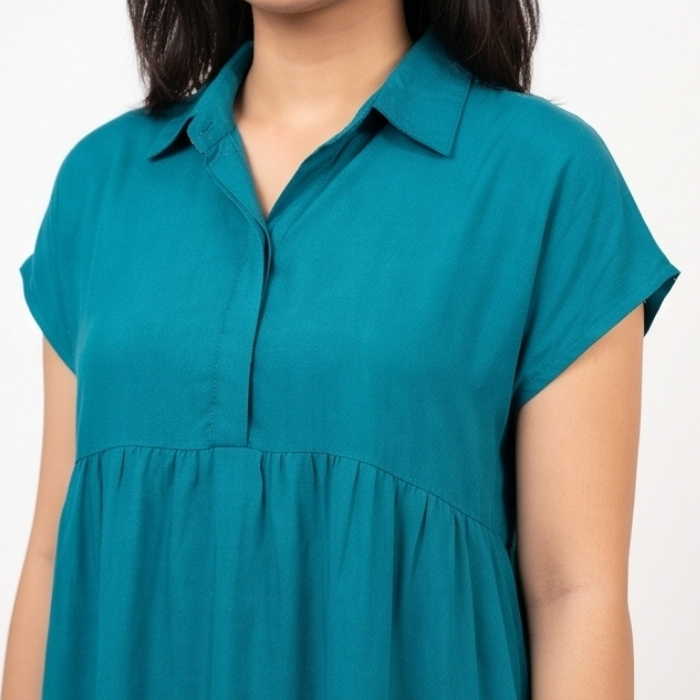 DRESS TIERED LENGAN PENDEK TEAL