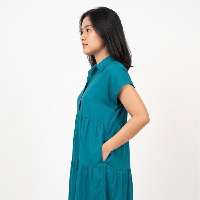DRESS TIERED LENGAN PENDEK TEAL