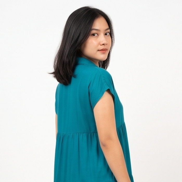 DRESS TIERED LENGAN PENDEK TEAL