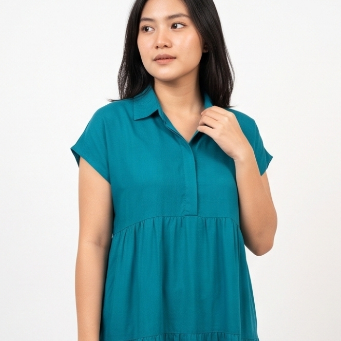 DRESS TIERED LENGAN PENDEK TEAL