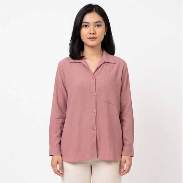 KEMEJA CRINKLE LENGAN PANJANG DUSTY PINK