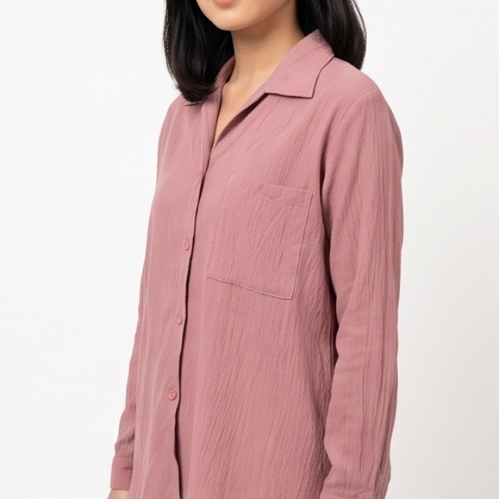 KEMEJA CRINKLE LENGAN PANJANG DUSTY PINK