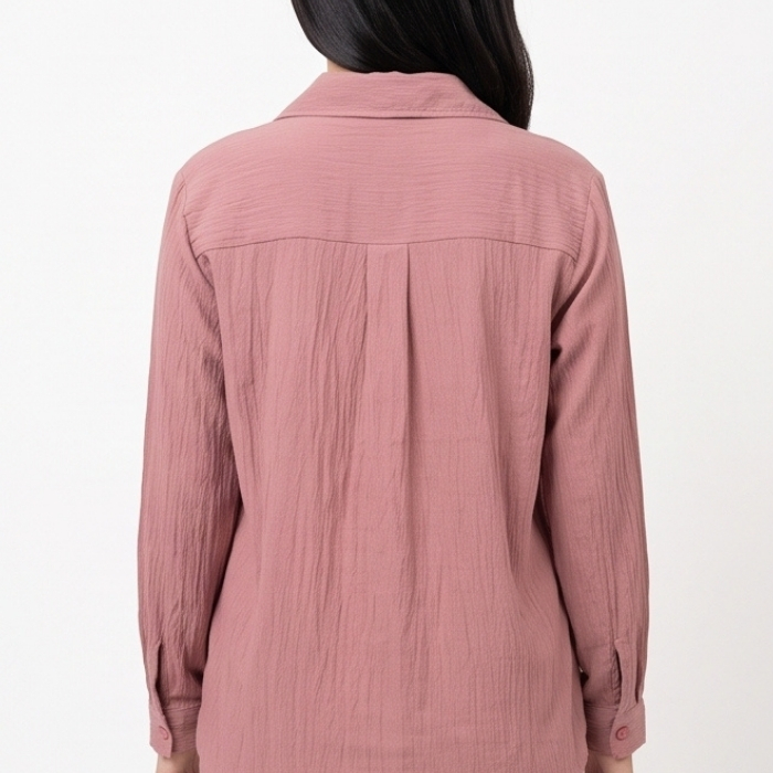 KEMEJA CRINKLE LENGAN PANJANG DUSTY PINK
