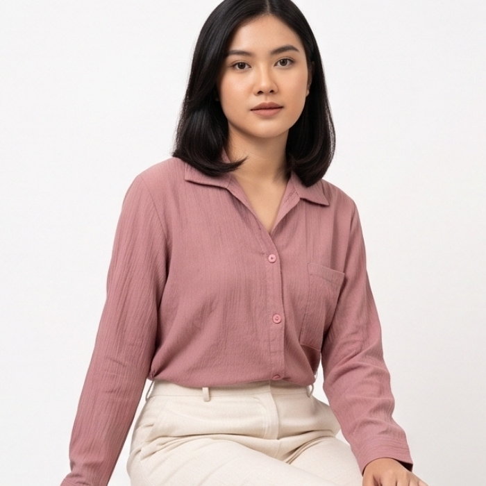 KEMEJA CRINKLE LENGAN PANJANG DUSTY PINK