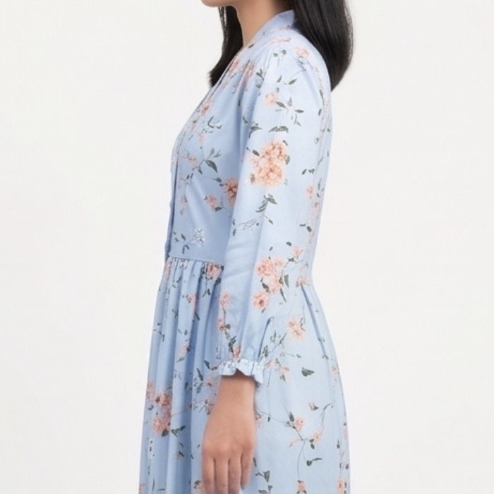 MAXI DRESS LENGAN PANJANG FLORAL BIRU