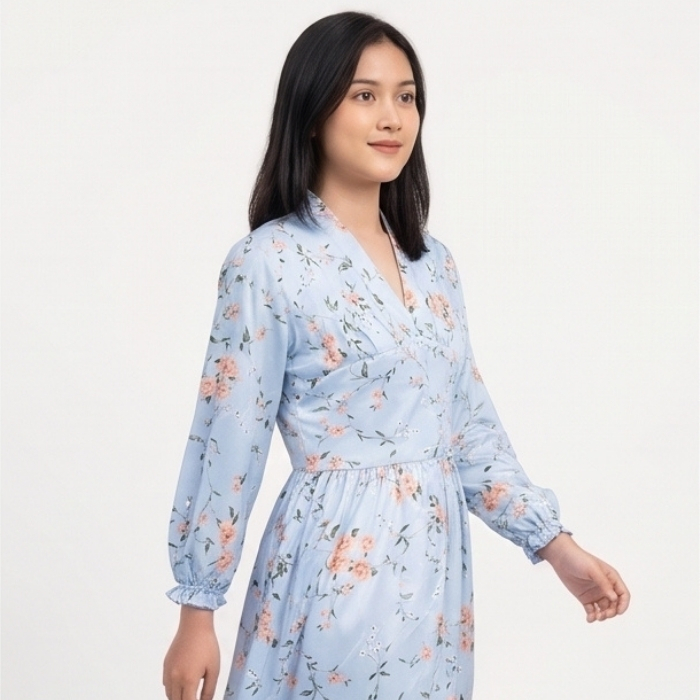 MAXI DRESS LENGAN PANJANG FLORAL BIRU