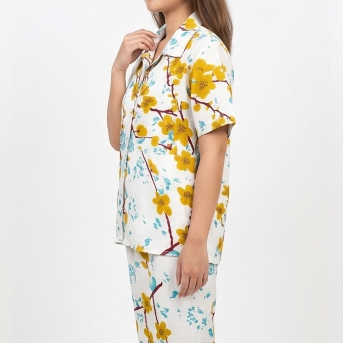 PIYAMA SET LENGAN PENDEK FLORAL KUNING