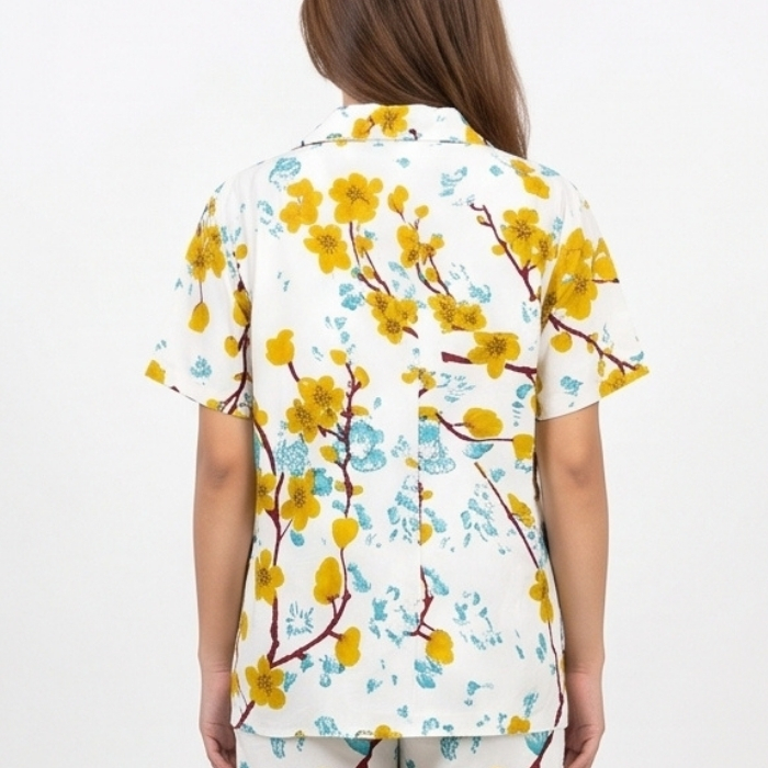 PIYAMA SET LENGAN PENDEK FLORAL KUNING