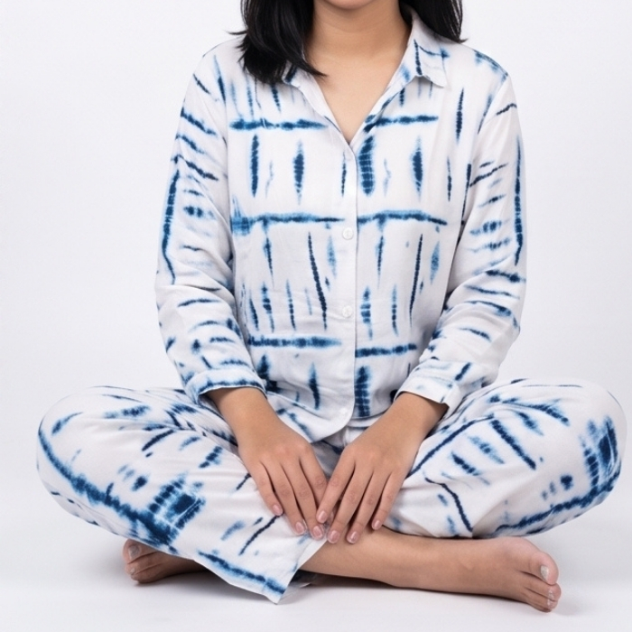 PIYAMA SET PANJANG TIE DYE INDIGO