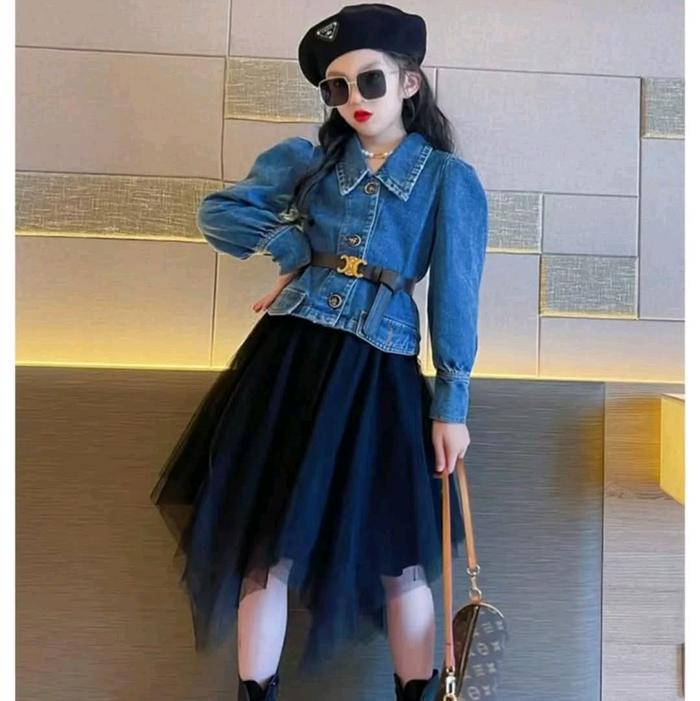 SETELAN ROK FASHION PREMIUM USIA 4-8 TAHUN - BLUE JEANS, 110 foto 3