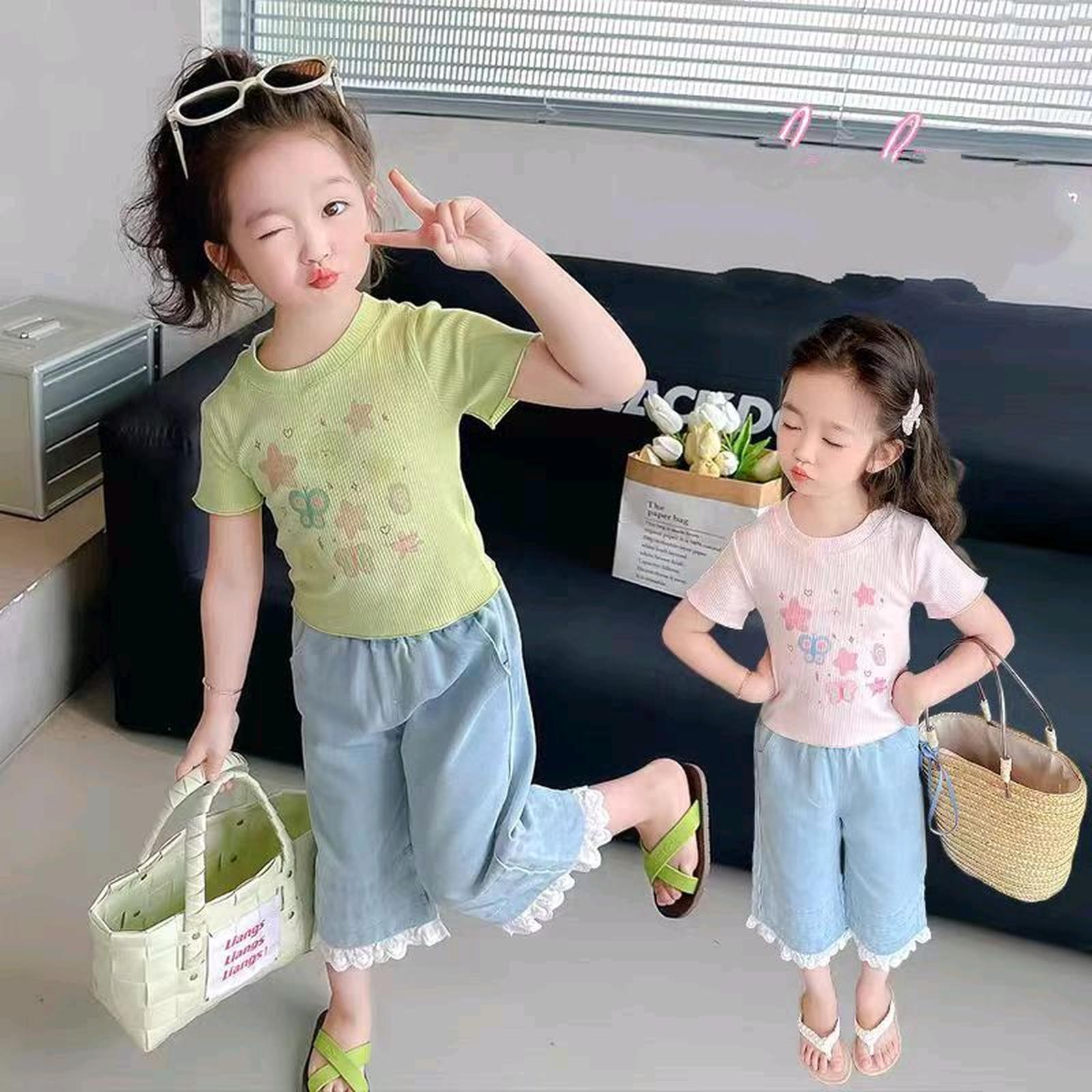 [2-6th] SETELAN CROP KULOT PREMIUM USIA 2-6 TAHUN - HIJAU, 110 (est 4th)