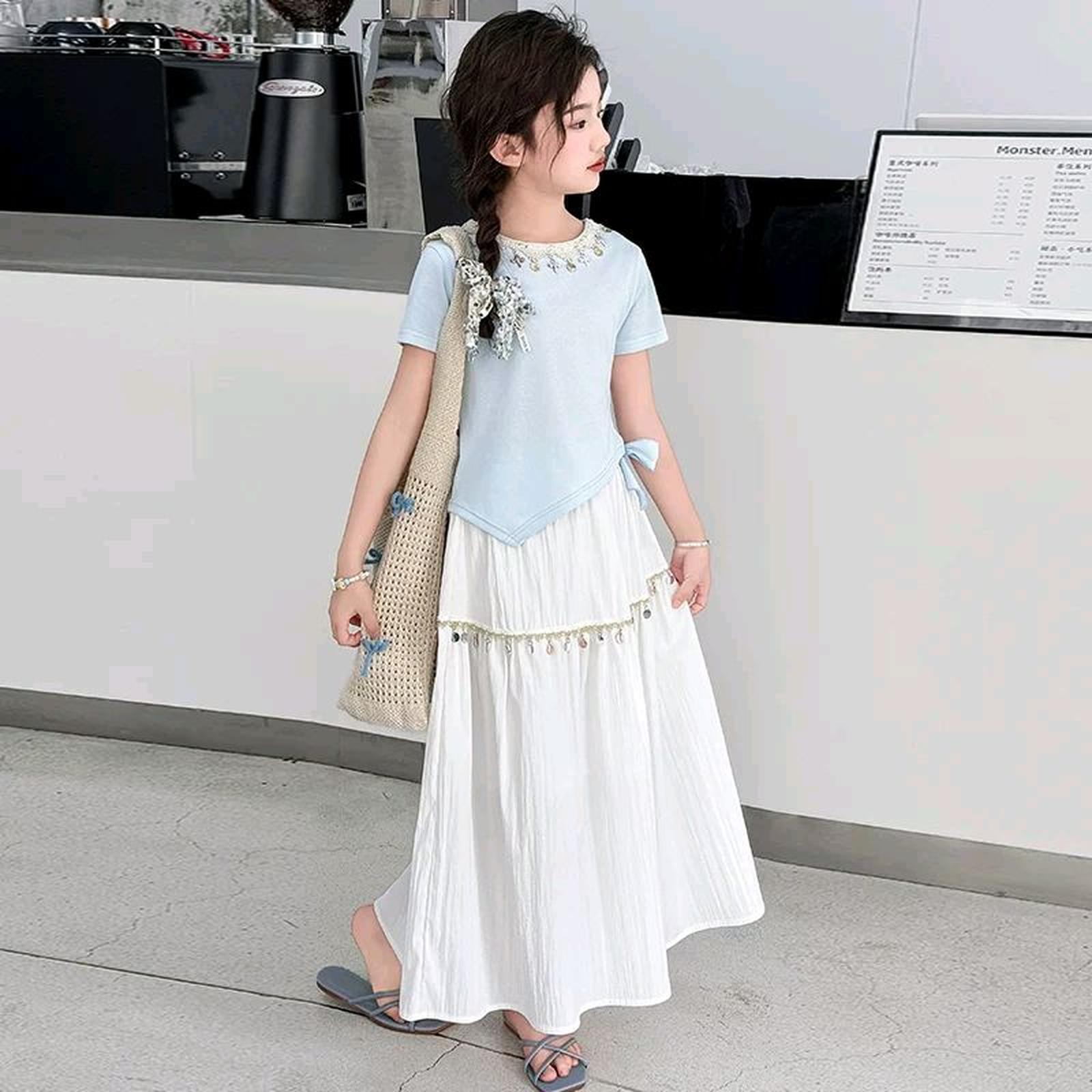 [6-11th] SETELAN ROK CROP PREMIUM USIA 6-11/TAHUN - BIRU, 130 [est 6-7th]