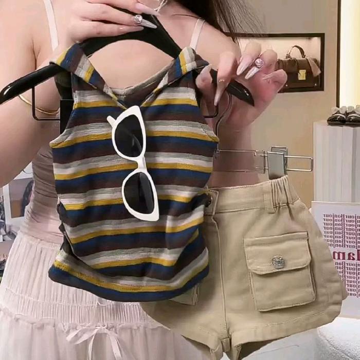 [ 4-9th] SETELAN HOTPANT KUTUNG PREMIUM USIA 4-9 TAHUN - SALUR COKLAT, 160 [est 8th]