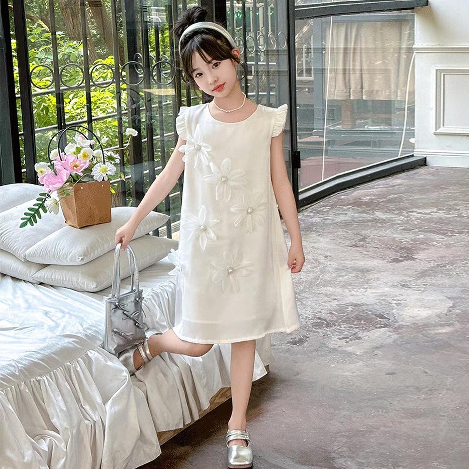 DRESS KUTUNG BUNGA PREMIUM USIA 1-7 TAHU N - CREAM, 90