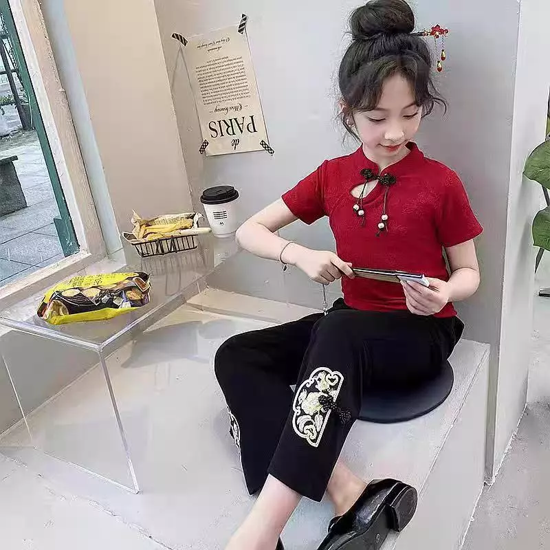SETELAN CROP CHEONGSAM PREMIUM USIA 6.7.8.9.10 TAHUN - MERAH BATA foto 2