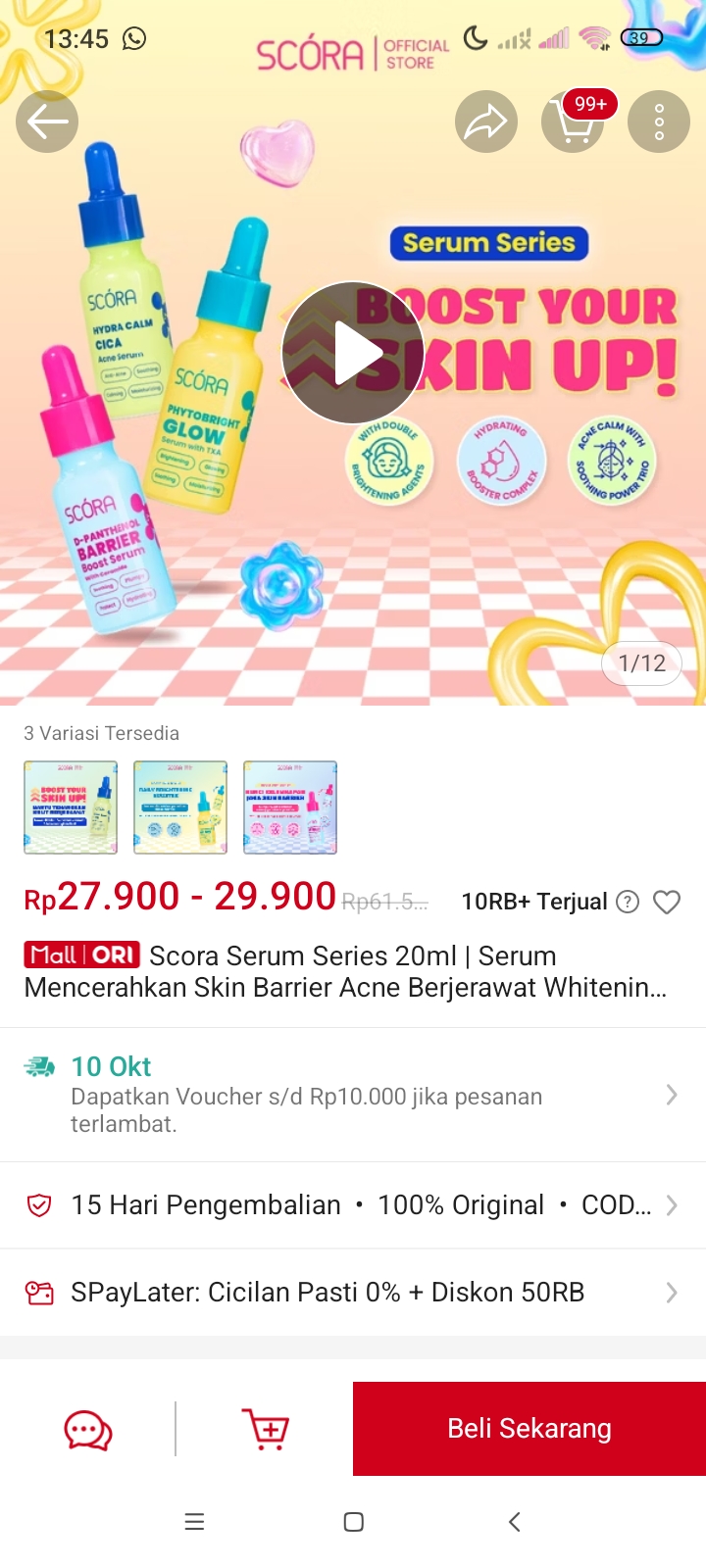 Scora Serum Series 20ml | Serum Mencerahkan Skin Barrier Acne Berjerawat Whitening